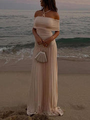 Elegant Sexy Off-the-shoulder Pleated Long Dress