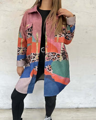 Women's Irregular Printed Lapel Long Sleeve Jacket