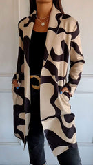 Contrast Print Long Lapel Cardigan