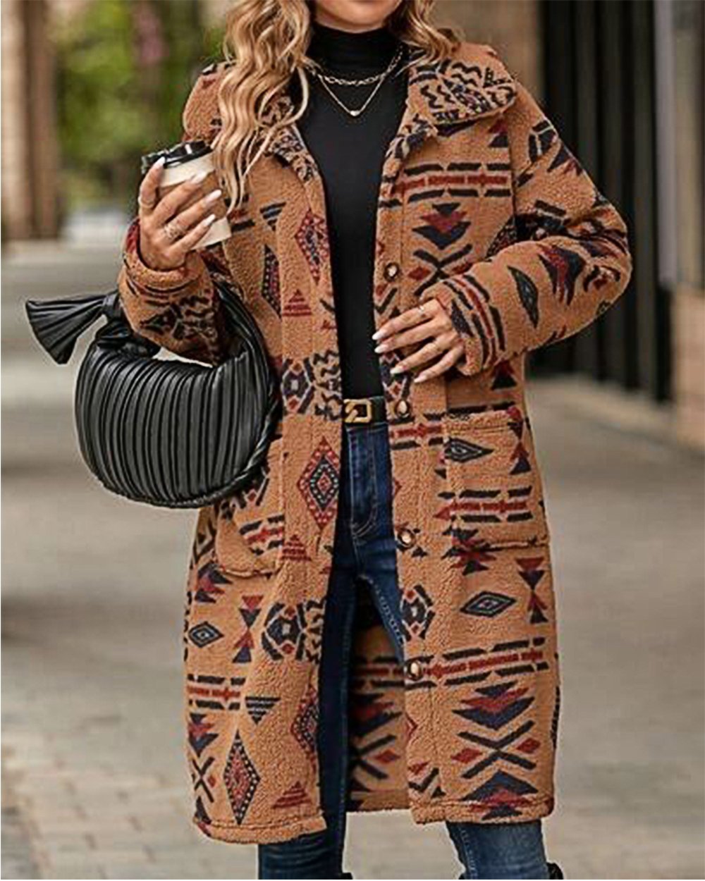 Women's Western Retro Print Long Sleeve Coat