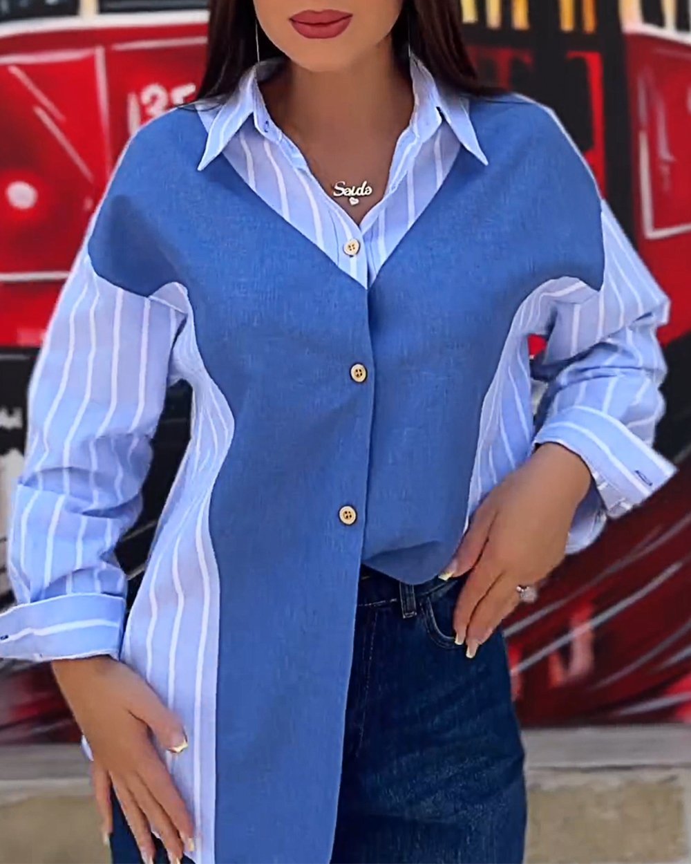 Women's Patchwork Contrasting Casual Shirt Tops