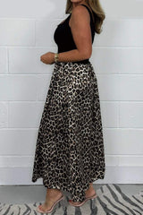 Women's Leopard Print T-Shirt Satin Maxi Dress