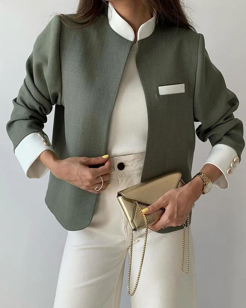 Women's Casual Color Block Short Jacket