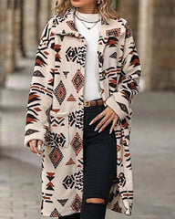 Women's Western Retro Print Long Sleeve Coat