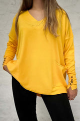 Women's casual V-neck solid color long-sleeved thin sweater