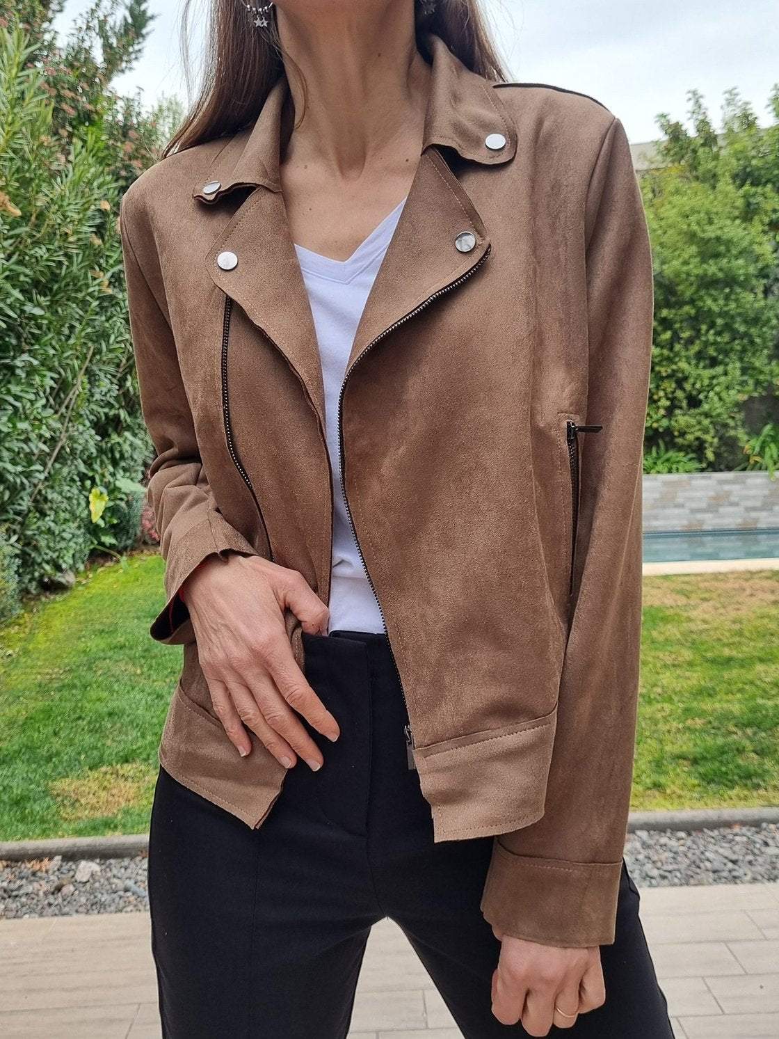 Women's Casual Suede Cropped Jacket