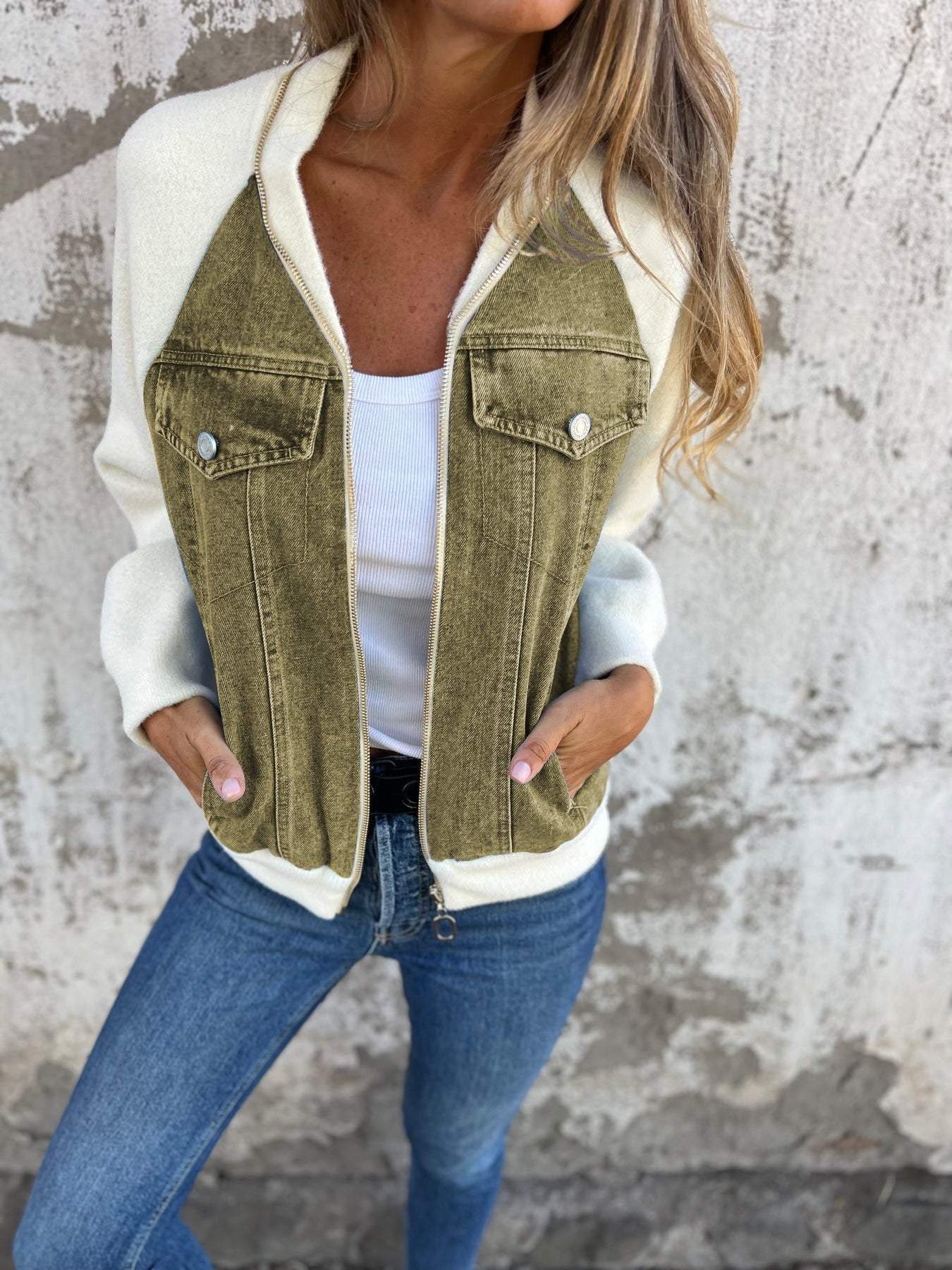 Casual V-neck Zipper Jacket