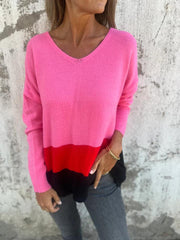 Casual V-neck Color Block Top