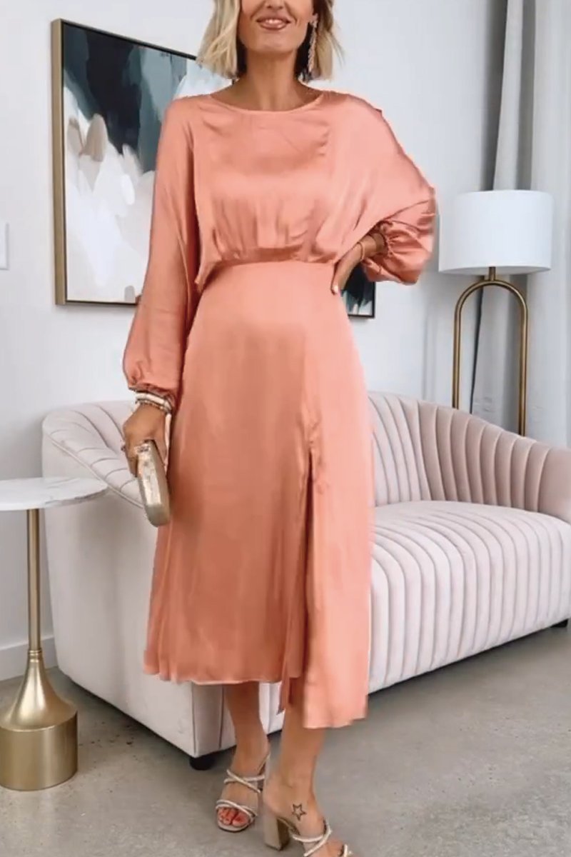 Women's solid color satin slit dress