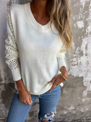 V-neck Hollow Design Knitted Top