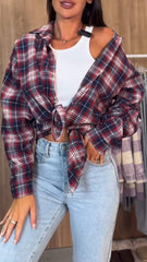 Women's Lapel Long Sleeve Plaid Casual Shirt