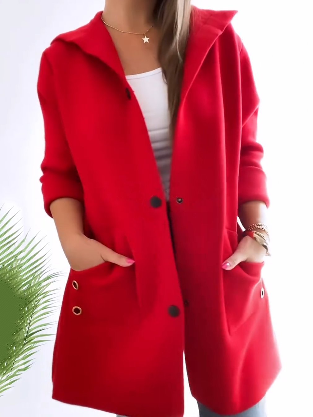 Women's Casual Solid Color Hooded Coat