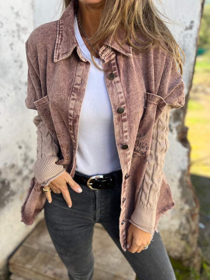 Women's Lapel Denim Knitted Patchwork Casual Jacket