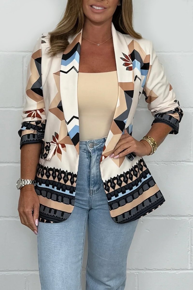 Women's Print Ruched 3/4 Sleeve Blazer