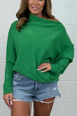 Women's Solid color knitted asymmetric slant collar sweater