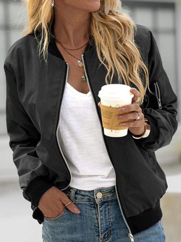 Solid Color European and American Fashion Zipper Jacket for Women