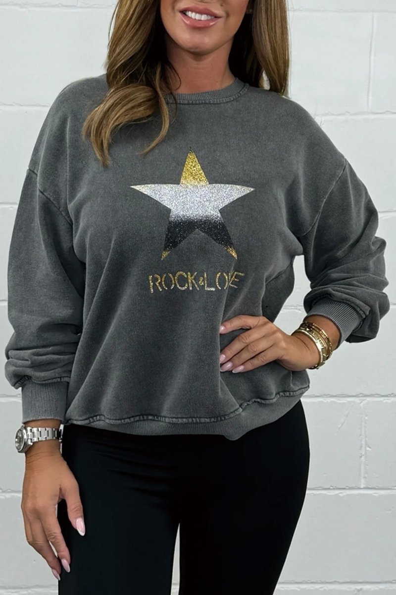 Women's Star Crew Neck Sweater Pullover