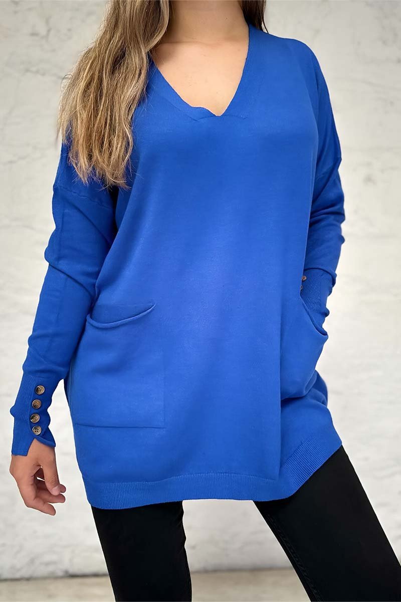 Women's casual V-neck solid color long-sleeved thin sweater