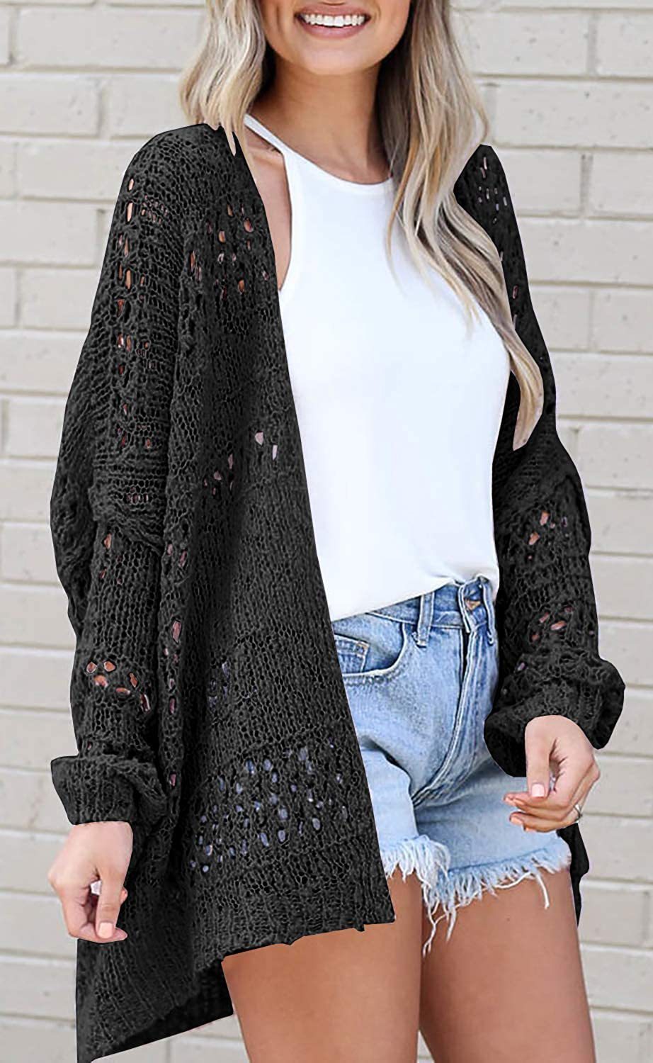 Women's Cardigan Long Sleeve Hollow Mohair Sweater Outerwear