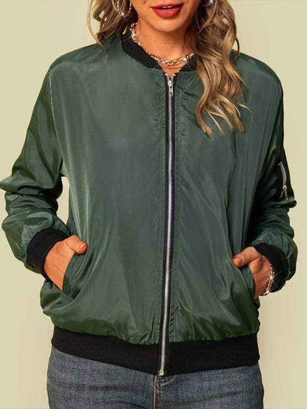 Solid Color European and American Fashion Zipper Jacket for Women