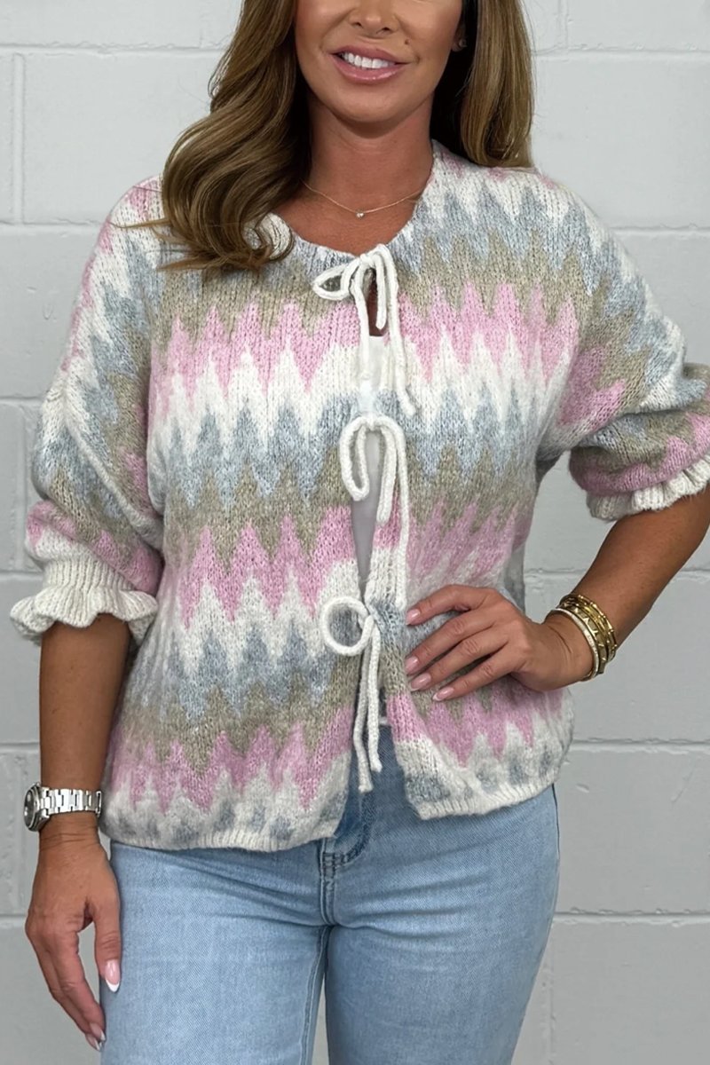 Women's Cropped Zig Zag Frill Sleeve Cardigan