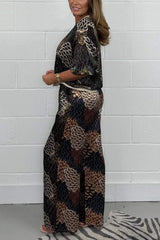 Women's Leaf Print Satin Cardigan & Trouser Co-Ord