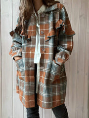 Women's Casual Plaid Pocket Mid-length Coat