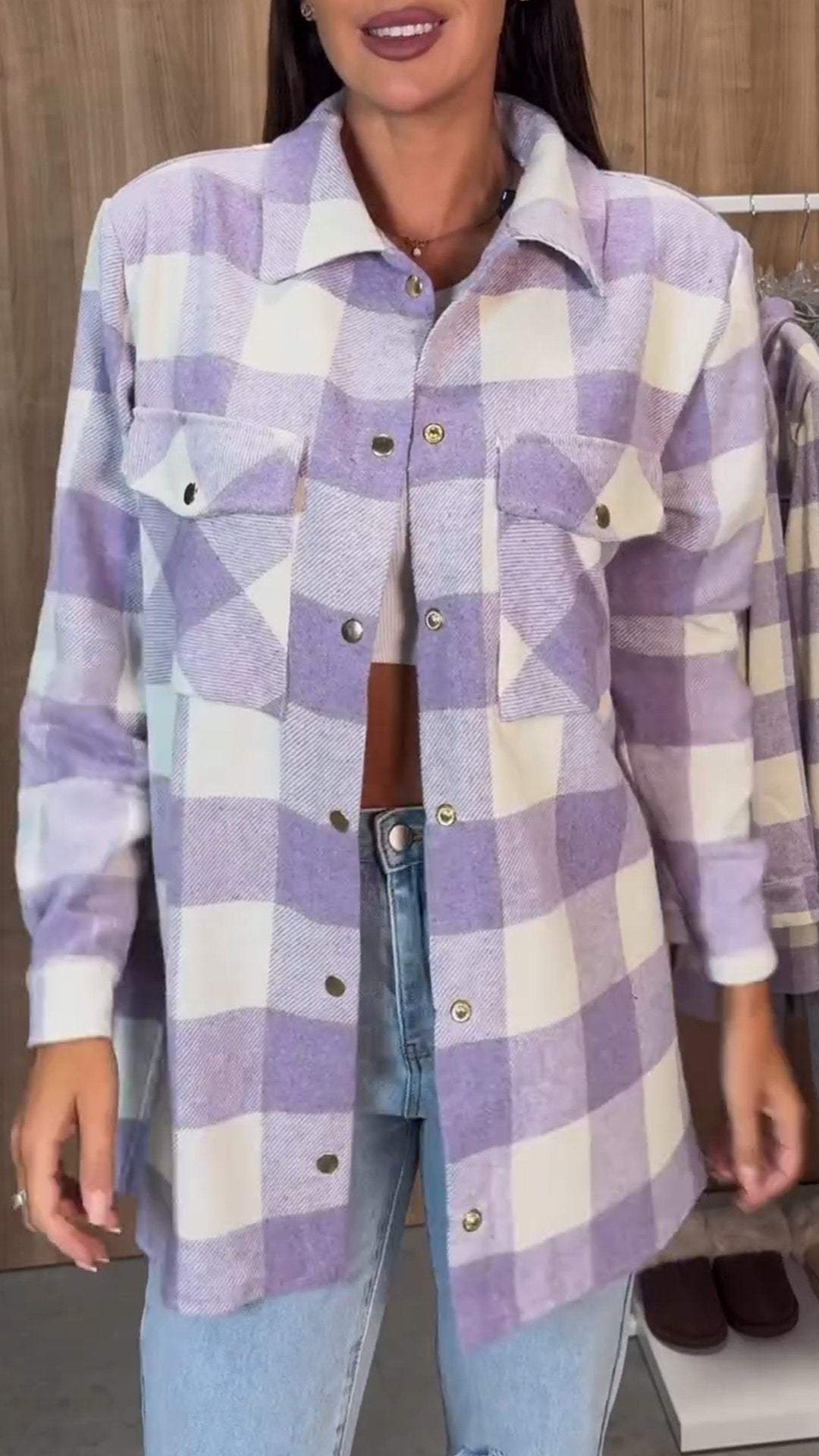 Women's Lapel Long Sleeve Plaid Casual Shirt