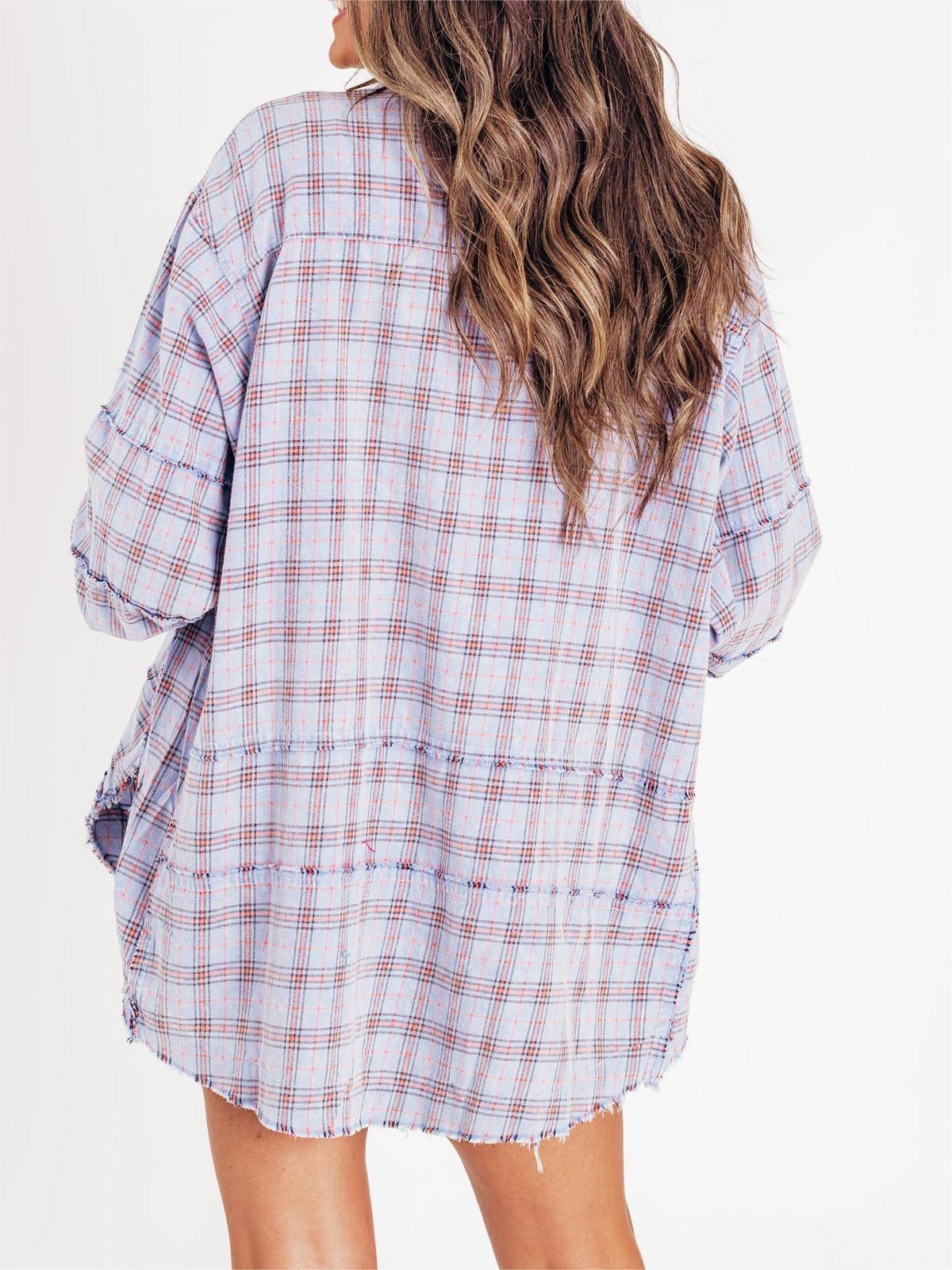 Women's Lapel Long Sleeve Plaid Shirt