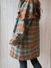 Women's Casual Plaid Pocket Mid-length Coat