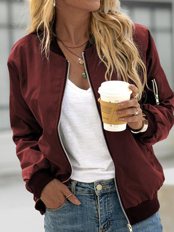 Solid Color European and American Fashion Zipper Jacket for Women