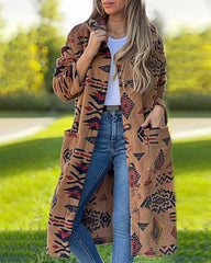 Women's Western Retro Print Long Sleeve Coat