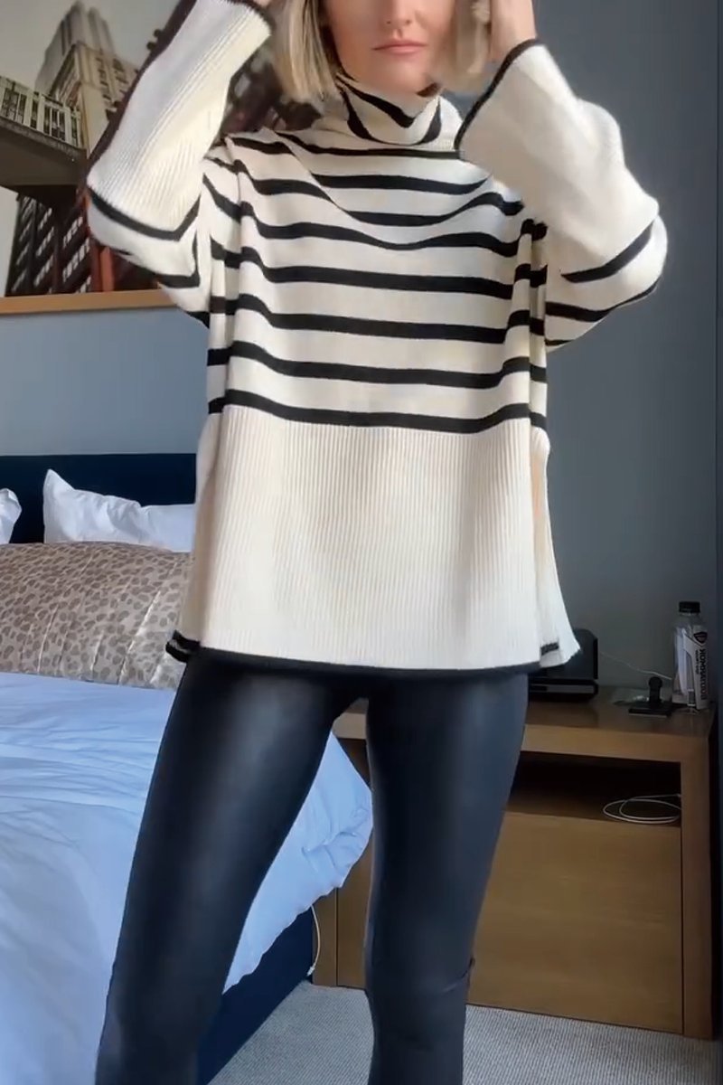 Women's Striped Turtleneck Sweater