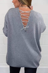 Women's Crisscross Tie Back V Neck Sweatshirt