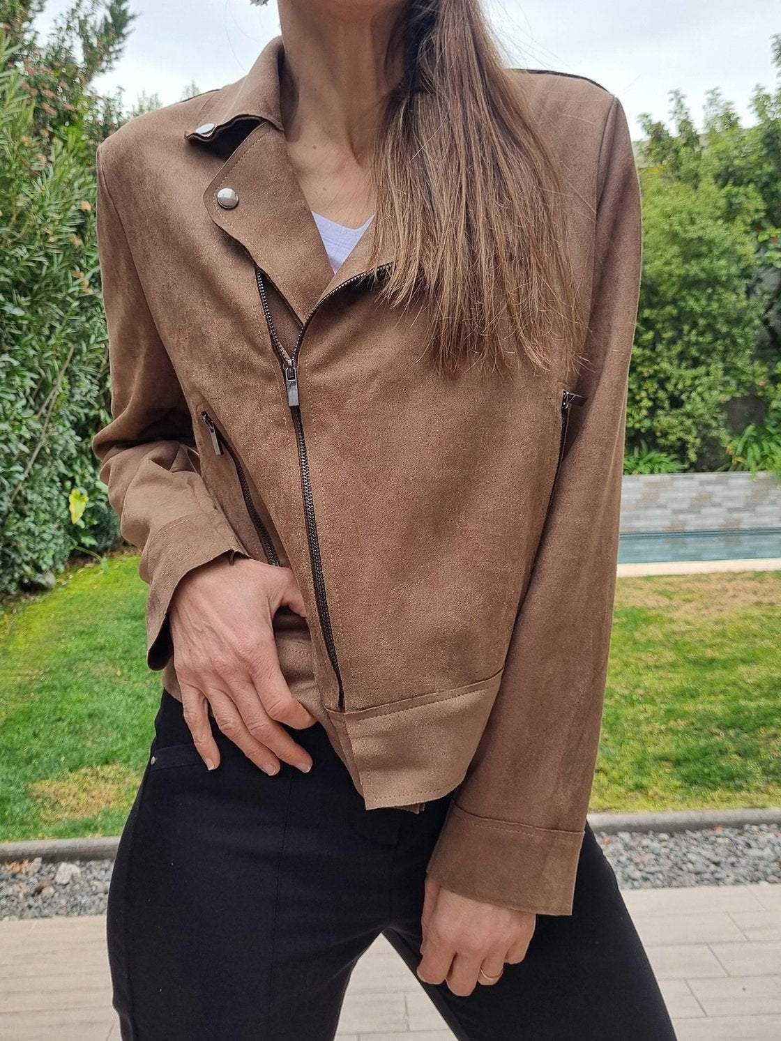 Women's Casual Suede Cropped Jacket