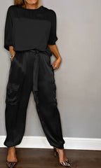 Women's Smooth Satin Half-sleeved Top and Pant purchased separately