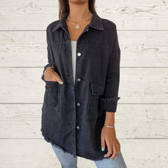 Lapel Single-breasted Denim Jacket with Fringe Design