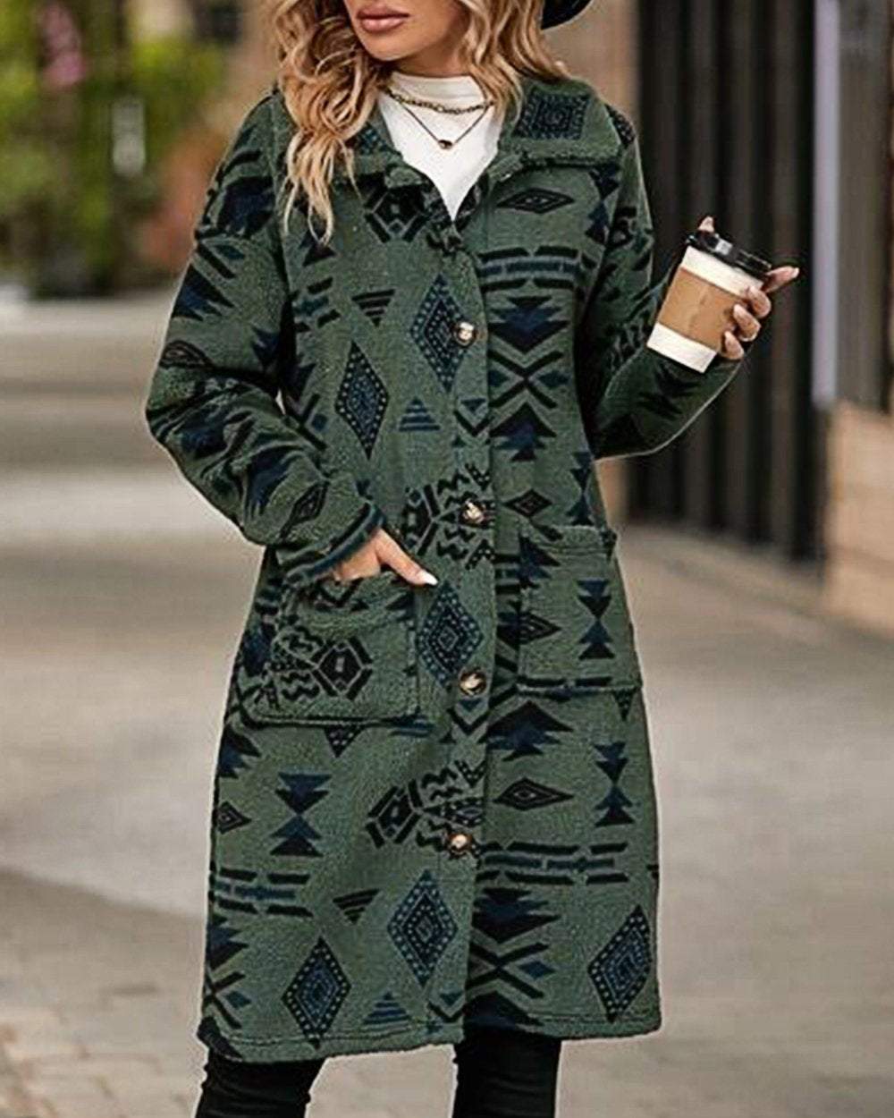 Women's Western Retro Print Long Sleeve Coat