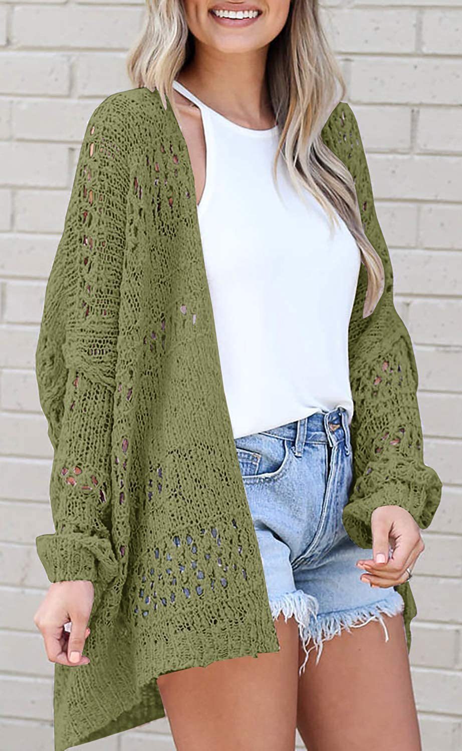 Women's Cardigan Long Sleeve Hollow Mohair Sweater Outerwear