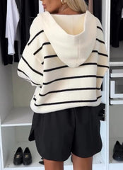 Women's Hooded Long-sleeved Striped Sweater Jacket