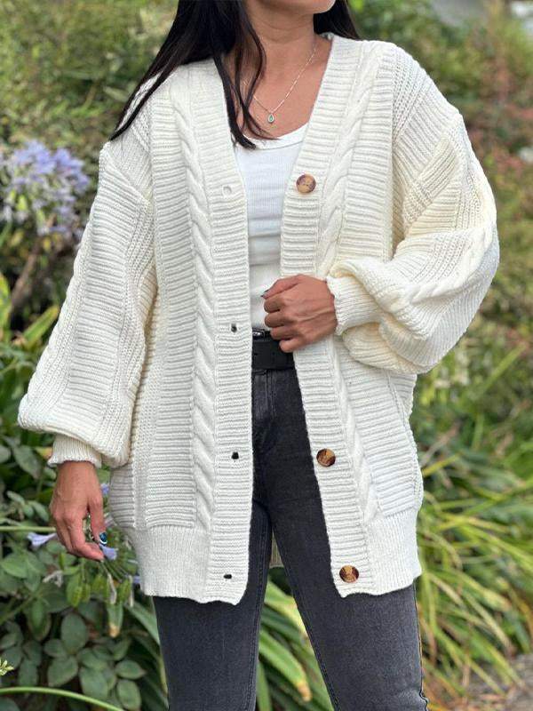 Women's V-neck Long-sleeved Knitted Cardigan