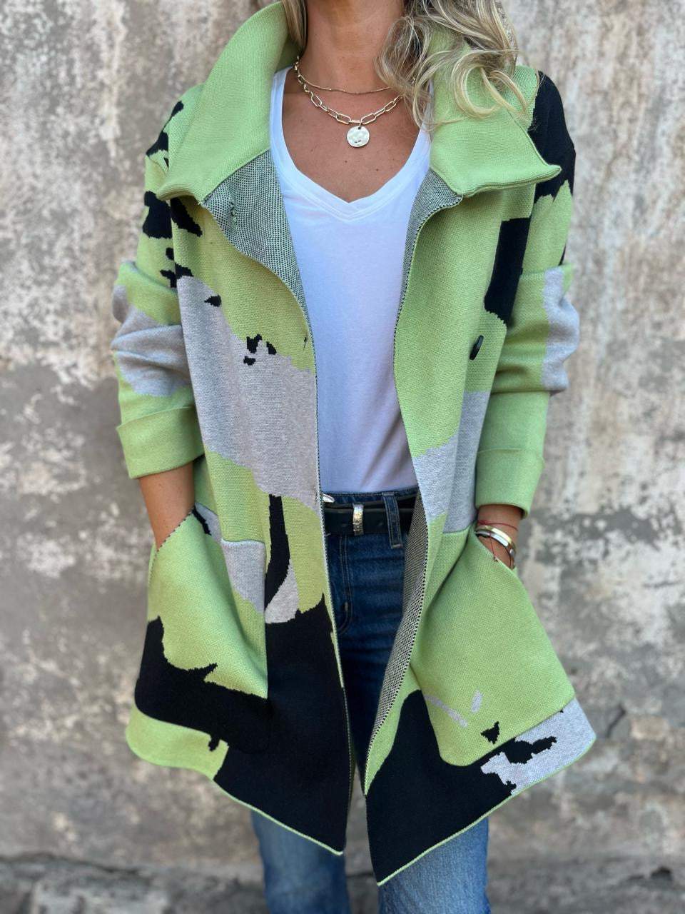 Contrast Lapel Sweater Jacket