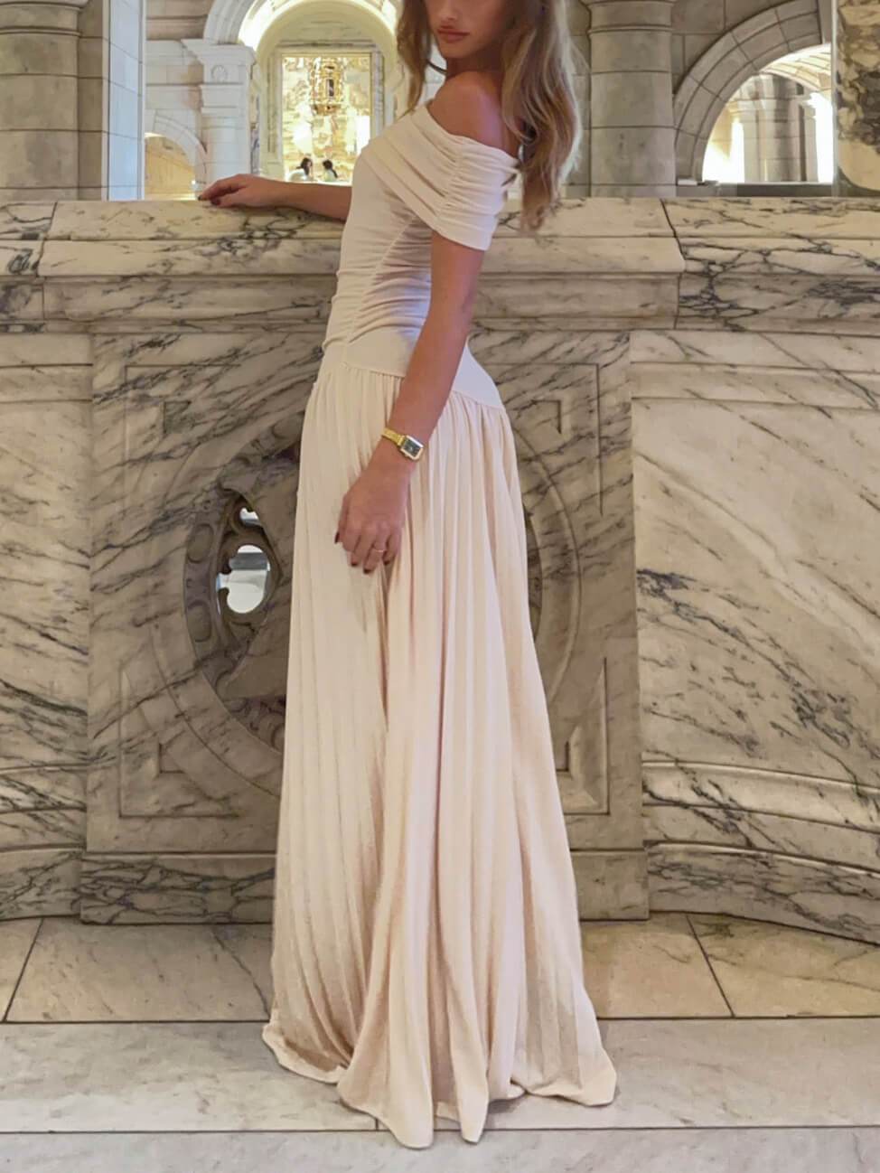 Elegant Sexy Off-the-shoulder Pleated Long Dress