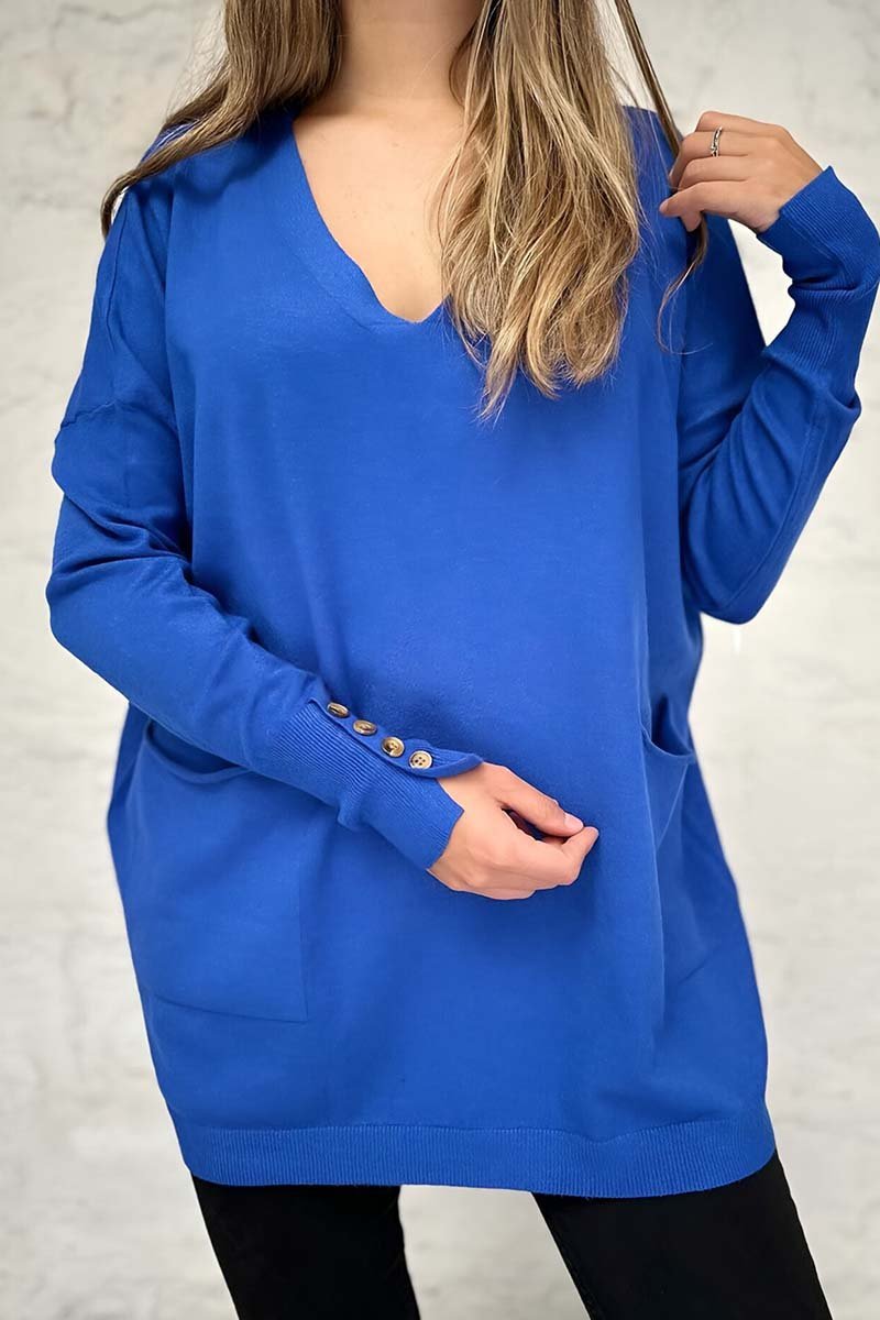 Women's casual V-neck solid color long-sleeved thin sweater