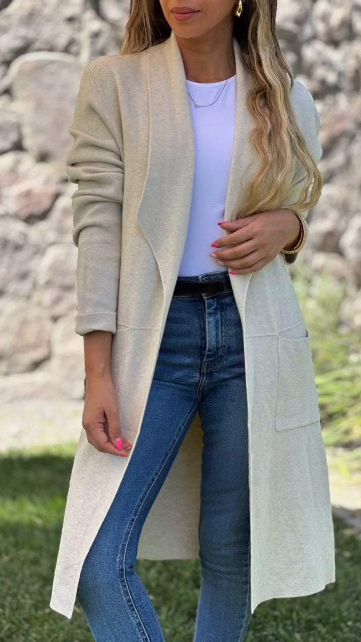 Women's Solid Color Lapel Mid-length Jacket