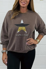 Women's Star Crew Neck Sweater Pullover