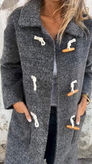 Women's Woolen Horn Button Long-sleeved Coat