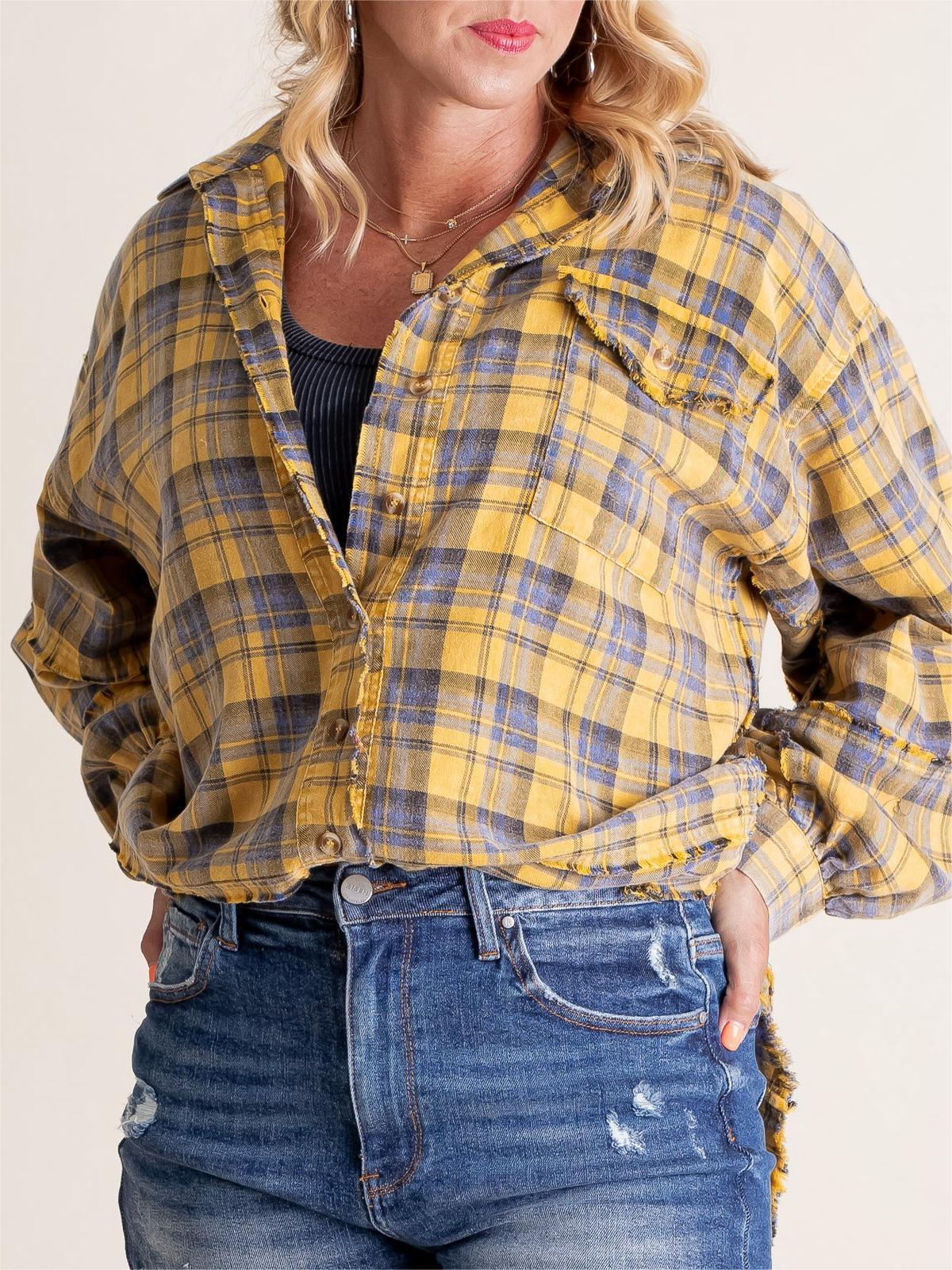 Women's Lapel Long Sleeve Plaid Shirt