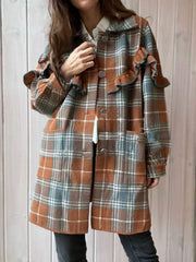 Women's Casual Plaid Pocket Mid-length Coat