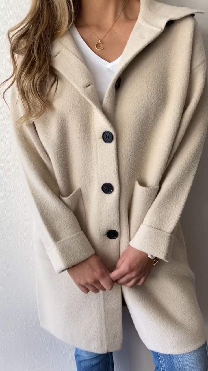 Women's Lapel Single-breasted Woolen Coat